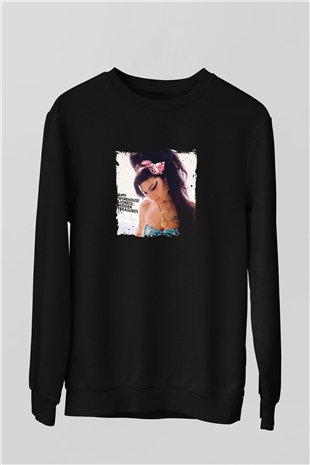 Amy Winehouse Baskılı Unisex Siyah Sweatshirt