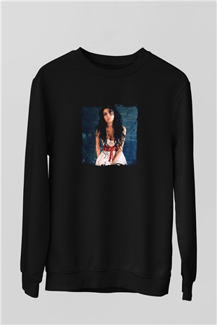 Amy Winehouse Baskılı Unisex Siyah Sweatshirt