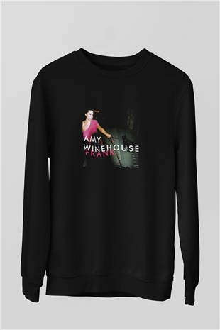 Amy Winehouse Baskılı Unisex Siyah Sweatshirt