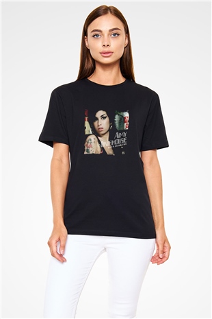 Amy Winehouse Baskılı Unisex Siyah Tişört