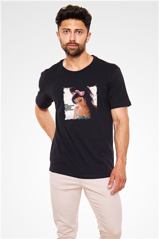 Amy Winehouse Baskılı Unisex Siyah Tişört