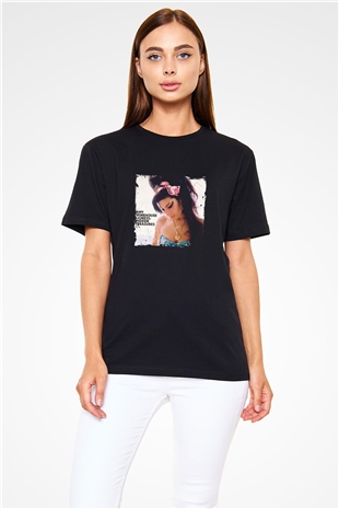 Amy Winehouse Baskılı Unisex Siyah Tişört