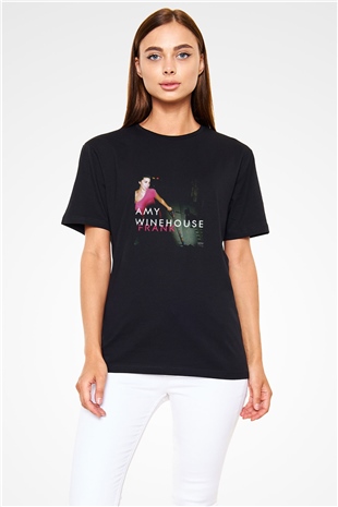 Amy Winehouse Baskılı Unisex Siyah Tişört