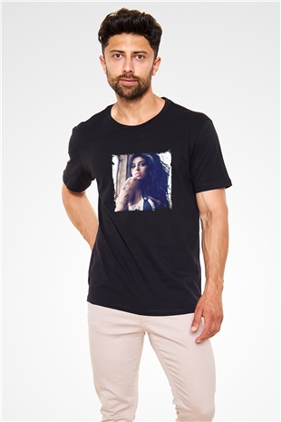 Amy Winehouse Baskılı Unisex Siyah Tişört