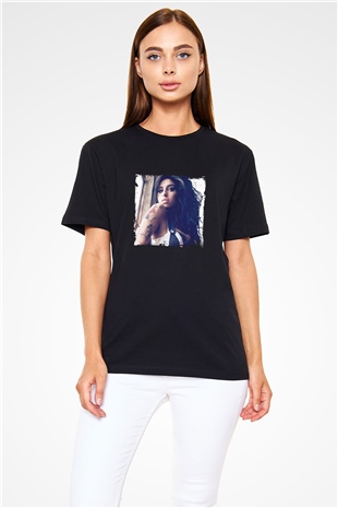 Amy Winehouse Baskılı Unisex Siyah Tişört