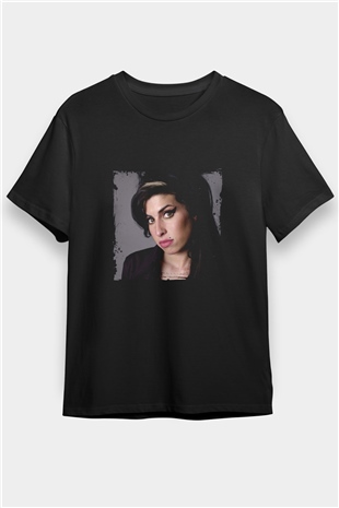 Amy Winehouse Baskılı Unisex Siyah Tişört