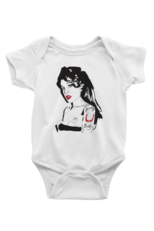 Amy Winehouse Beyaz Bebek Body - Zıbın
