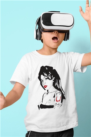 Amy Winehouse Beyaz Unisex Çocuk Tişört