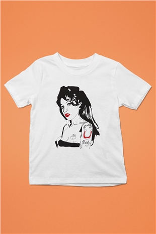 Amy Winehouse Beyaz Unisex Çocuk Tişört