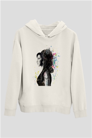 Amy Winehouse Beyaz Unisex Kapşonlu Sweatshirt
