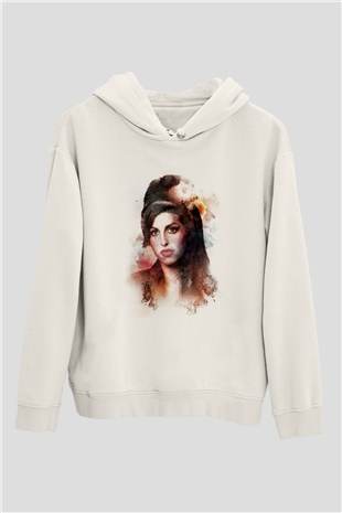 Amy Winehouse Beyaz Unisex Kapşonlu Sweatshirt