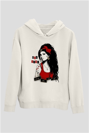 Amy Winehouse Beyaz Unisex Kapşonlu Sweatshirt