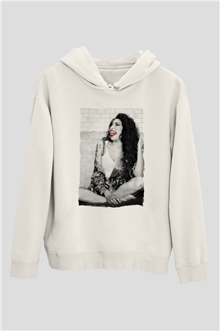 Amy Winehouse Beyaz Unisex Kapüşonlu Sweatshirt