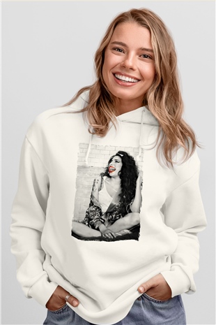 Amy Winehouse Beyaz Unisex Kapüşonlu Sweatshirt