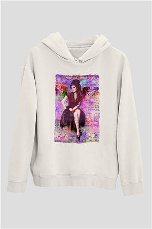 Amy Winehouse Beyaz Unisex Kapüşonlu Sweatshirt