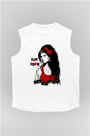 Amy Winehouse Beyaz Unisex Kolsuz Tişört