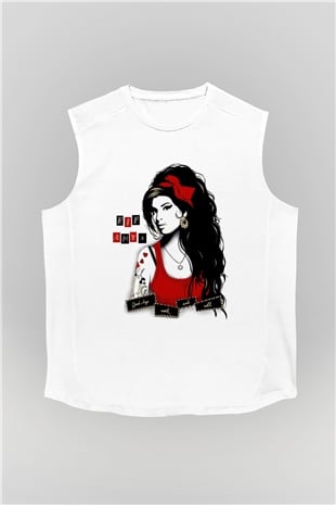 Amy Winehouse Beyaz Unisex Kolsuz Tişört