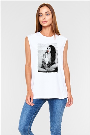 Amy Winehouse Beyaz Unisex Kolsuz Tişört