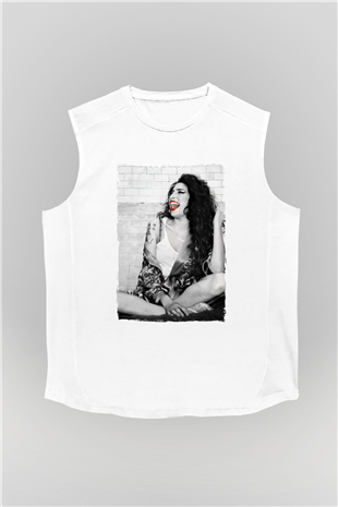 Amy Winehouse Beyaz Unisex Kolsuz Tişört