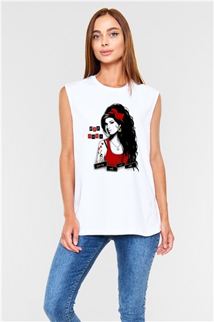 Amy Winehouse Beyaz Unisex Kolsuz Tişört