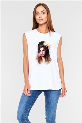 Amy Winehouse Beyaz Unisex Kolsuz Tişört