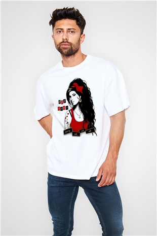 Amy Winehouse Beyaz Unisex Oversize Tişört T-Shirt