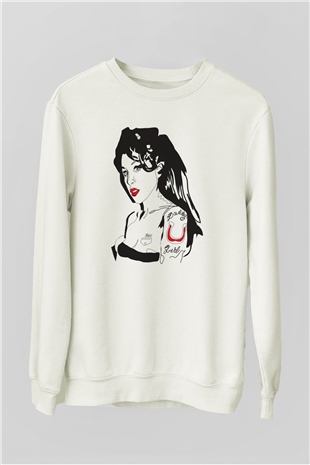 Amy Winehouse Beyaz Unisex Sweatshirt