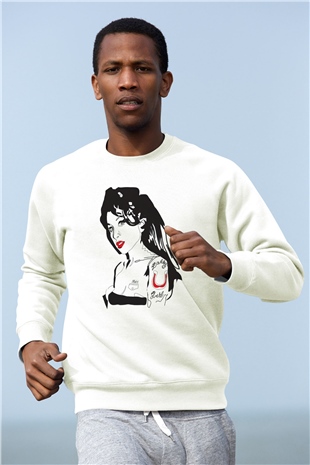 Amy Winehouse Beyaz Unisex Sweatshirt