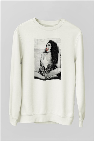 Amy Winehouse Beyaz Unisex Sweatshirt
