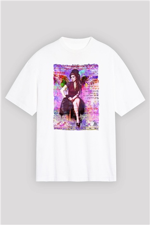 Amy Winehouse Beyaz Oversize Tişört Oversize T-shirt - TişörtFabrikası