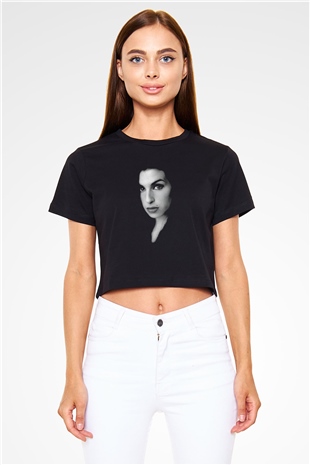 Amy Winehouse Siyah Crop Top Tişört