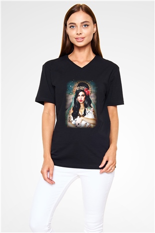 Amy Winehouse Siyah Unisex V Yaka Tişört T-Shirt