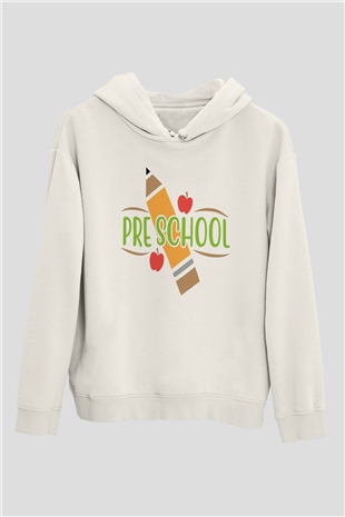 Ana okulu Beyaz Unisex Kapüşonlu Sweatshirt