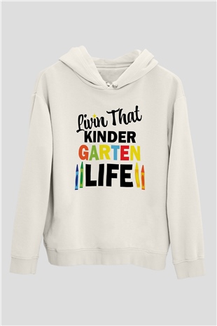 Ana okulu Beyaz Unisex Kapüşonlu Sweatshirt