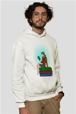 Ana okulu Beyaz Unisex Kapüşonlu Sweatshirt
