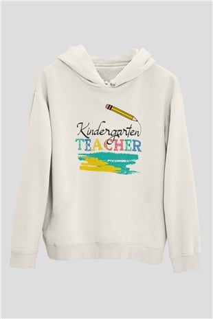 Ana okulu Beyaz Unisex Kapüşonlu Sweatshirt