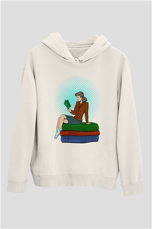 Ana okulu Beyaz Unisex Kapüşonlu Sweatshirt