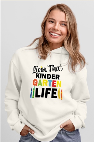 Ana okulu Beyaz Unisex Kapüşonlu Sweatshirt