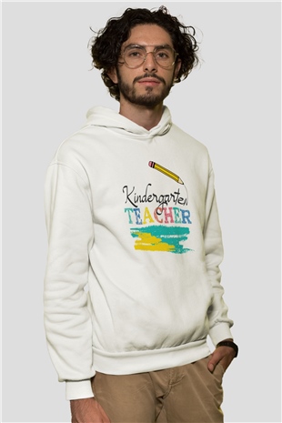 Ana okulu Beyaz Unisex Kapüşonlu Sweatshirt