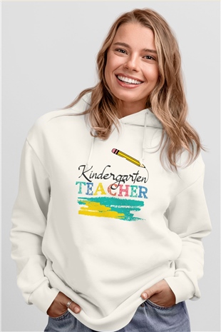 Ana okulu Beyaz Unisex Kapüşonlu Sweatshirt