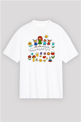 Ana okulu Beyaz Unisex Oversize Tişört T-Shirt