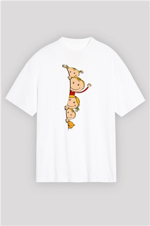 Ana okulu Beyaz Unisex Oversize Tişört T-Shirt