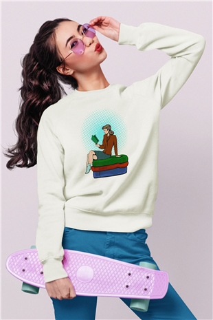 Ana okulu Beyaz Unisex Sweatshirt