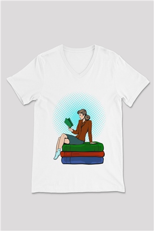 Ana okulu Beyaz Unisex V Yaka Tişört