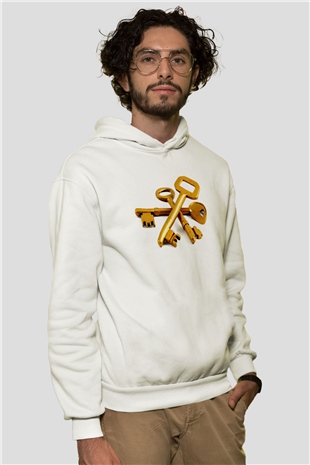 Anahtarcı Beyaz Unisex Kapüşonlu Sweatshirt