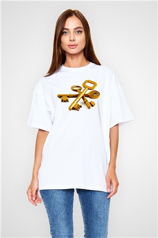 Anahtarcı Beyaz Oversize Tişört Oversize T-shirt - TişörtFabrikası