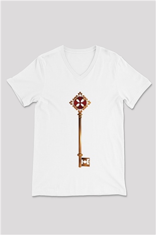 Anahtarcı Beyaz Unisex V Yaka Tişört