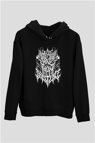 Analepsy Baskılı Unisex Siyah Kapüşonlu Sweatshirt