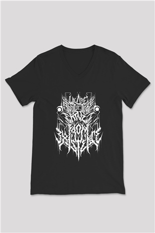 Analepsy Baskılı Unisex Siyah V Yaka Tişört - Tshirt