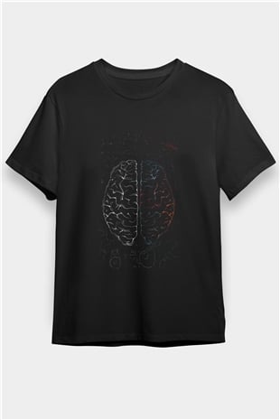 Analitik Ve Sezgisel Beyin Lobları Baskılı Unisex Siyah Tişört